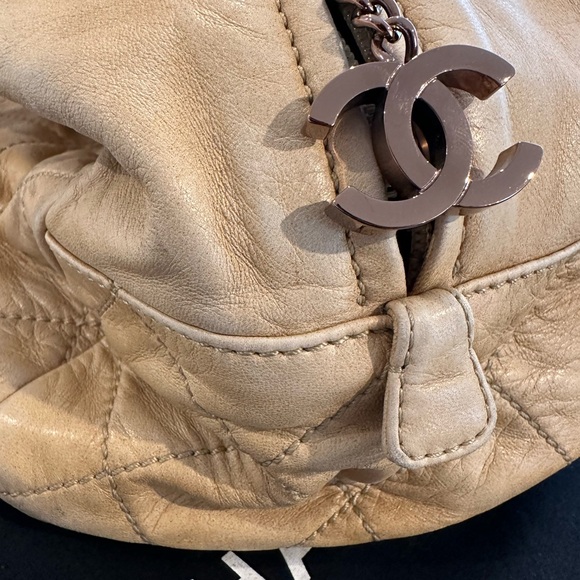 Vintage authentic beige quilted Chanel lambskin bowler tote bag cloudy bundle - Picture 2 of 16